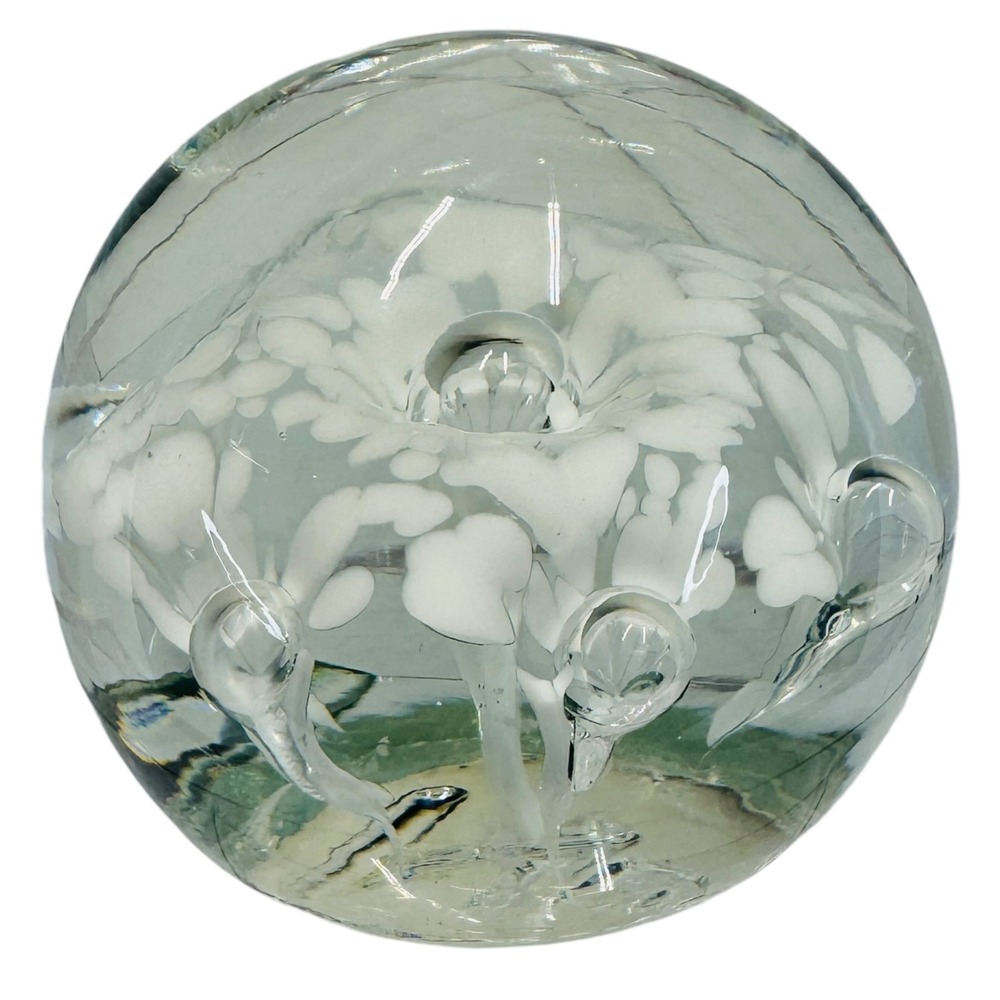 Signed Bart Zimmerman Art Glass Paperweight 1997 BZ‎ Floral Confetti Bubble Orb